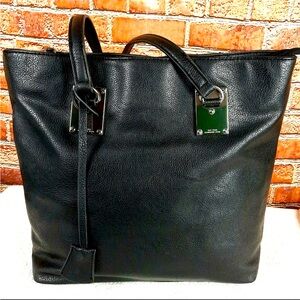 London Fog black faux leather tote bag